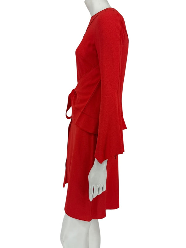 Proenza Schouler Women’s Red Acetate-Viscose Asymmetrical Wrap Dress with Tie Waist – Size 0