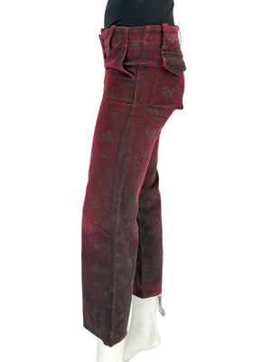 Custo Barcelona Women’s Burgundy Baroque-Print Denim-Style Pants – Size 4