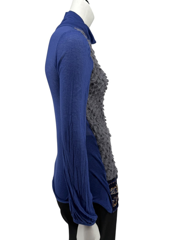 Custo Barcelona Textured Bouclé Knit & Sheer Sleeve Sweater – Size Small