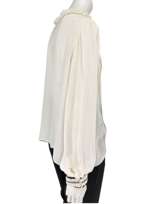 Oscar de la Renta Ivory Sheer Ruffled Blouse – Size 12