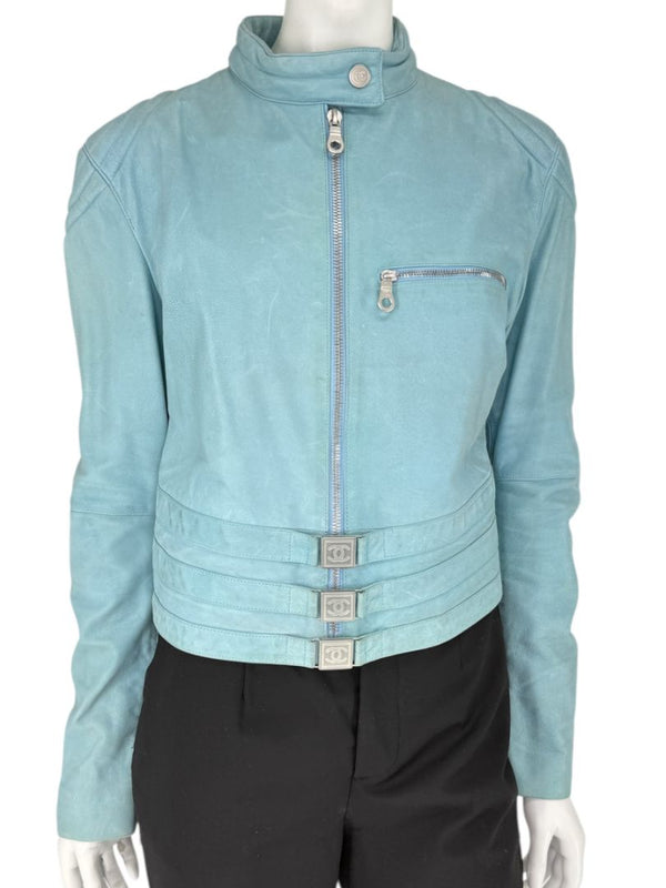 Chanel Pale Blue Leather Moto Jacket – Spring 2002 – Size 42