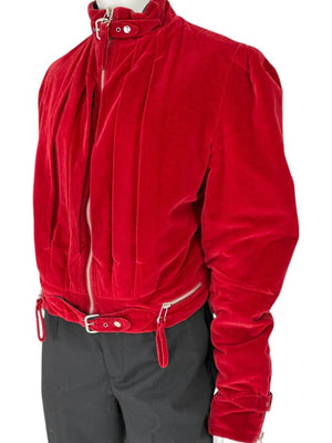 Jean Paul Gaultier Homme Oxblood Velvet Moto-Style Jacket – Size 52 (Men’s)