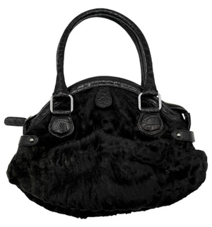 Darby Scott x Dennis Basso Black Faux Fur & Embossed Leather Satchel – Very Good Preowned Condition