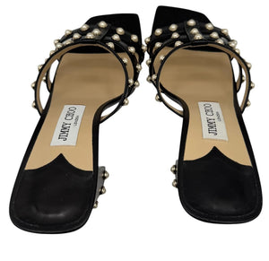 Jimmy Choo Hazal Faux Pearl Embellished Leather Sandals - Size 37