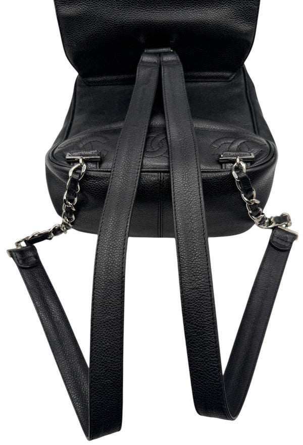 Chanel 1996-1997 Black Caviar Triple CC Backpack - Silver Hardware *RARE*