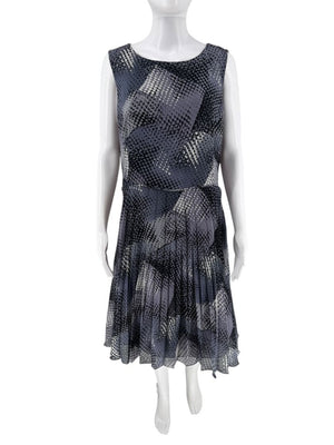 Armani Collezioni Grey & Black Abstract Dot Pleated Dress – Size 12 / IT 48
