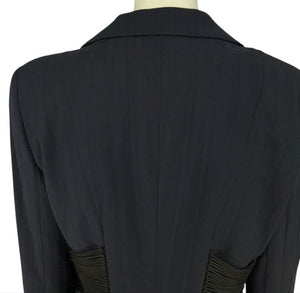 Armani Collezioni Navy Pinstripe Pantsuit with Corset-Style Waist Trim – Size IT 48