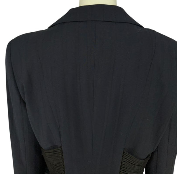 Armani Collezioni Navy Pinstripe Pantsuit with Corset-Style Waist Trim – Size IT 48