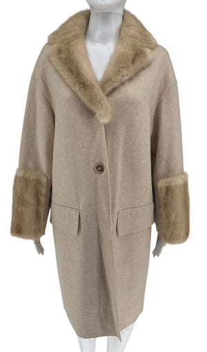 Agona Beige Cashmere Coat with Mink Fur Trim – Size S