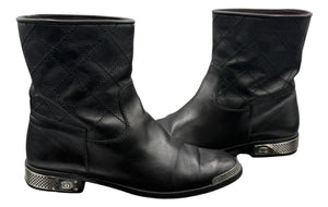 Chanel Quilted Leather Ankle Boots with Silver-Tone Hardware – Size 41