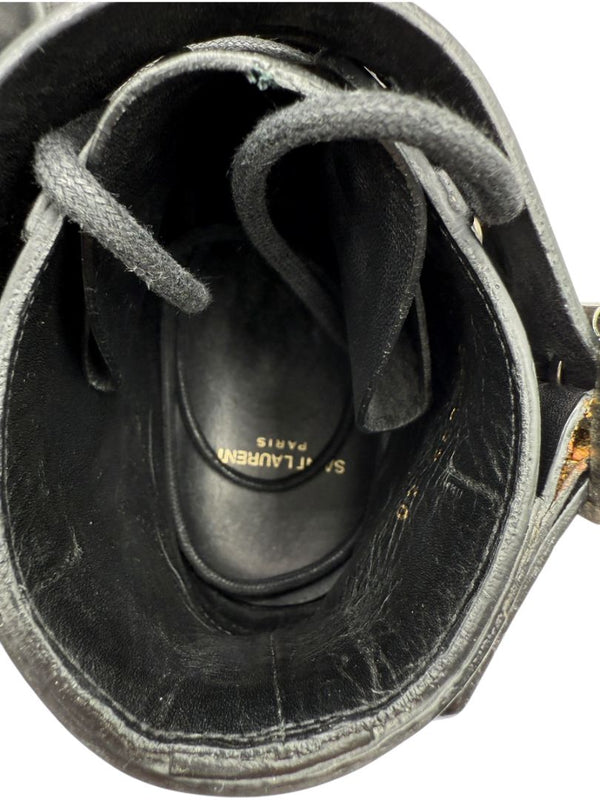 Saint Laurent Studded Leather Ankle Boots with Chains – Size 40