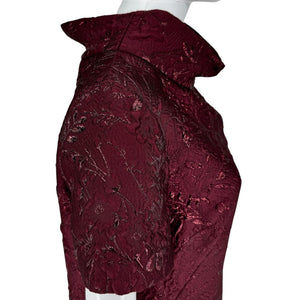 Pamella Roland -Wine Brocade Metallic Floral Dress & Coat Set - Size 8/10