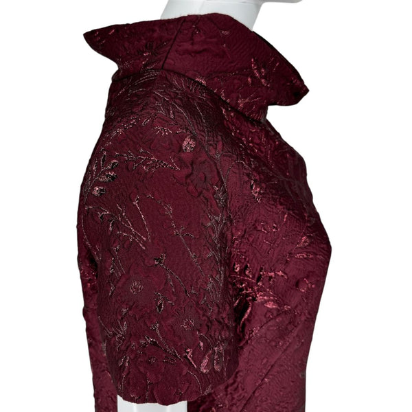 Pamella Roland -Wine Brocade Metallic Floral Dress & Coat Set - Size 8/10