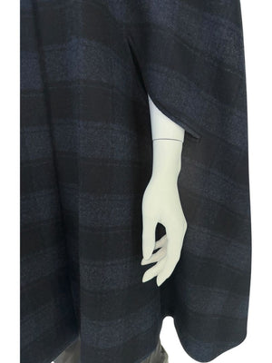 Chanel Navy & Black Plaid Wool Hooded Cape with Logo Buttons – Size FR 44 - *RARE*