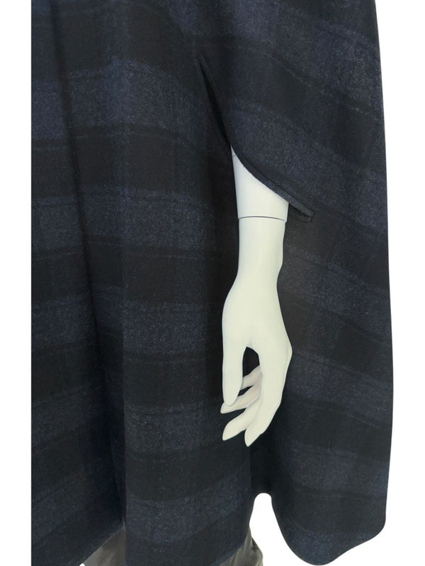 Chanel Navy & Black Plaid Wool Hooded Cape with Logo Buttons – Size FR 44 - *RARE*