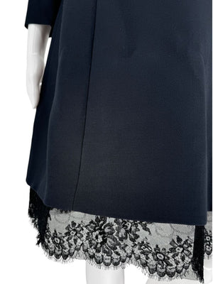 Christian Dior Navy Wool-Silk Dress with Lace Hem  - Size 12