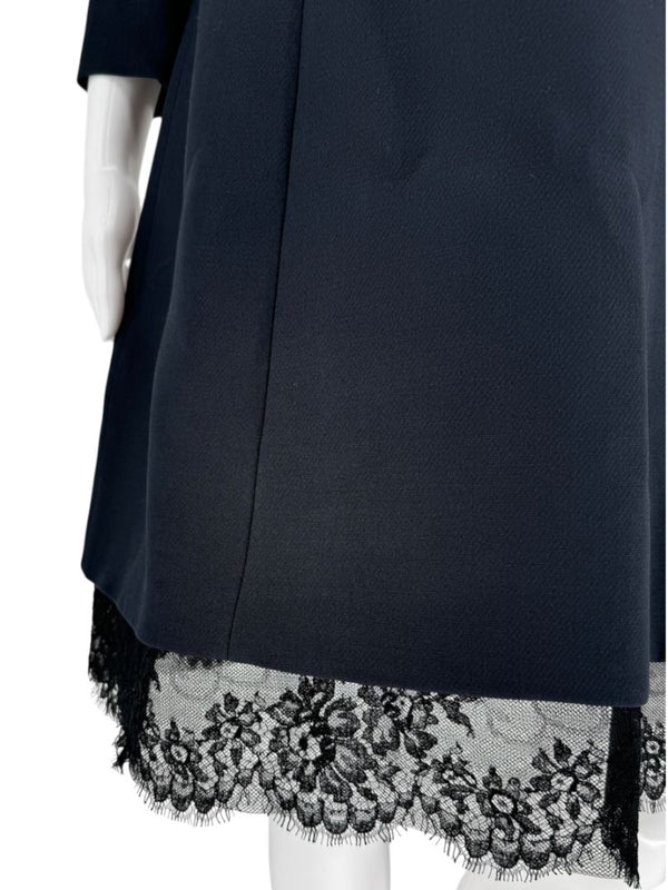 Christian Dior Navy Wool-Silk Dress with Lace Hem  - Size 12