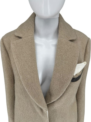 Brunello Cucinelli Ivory Wool-Cashmere Coat with Monili Detail - Size 8