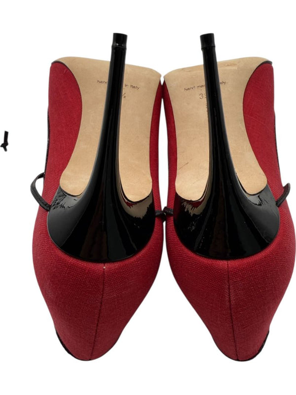 Manolo Blahnik Red Canvas & Patent Leather Lace-Up Pumps – Size 39.5