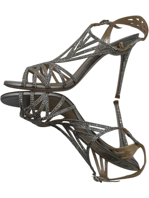 René Caovilla Silver Crystal-Embellished Sandals – Size 39 - BNIB