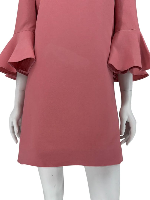 Valentino Rose Pink Crepe Ruffle Sleeve Shift Dress – Size 10