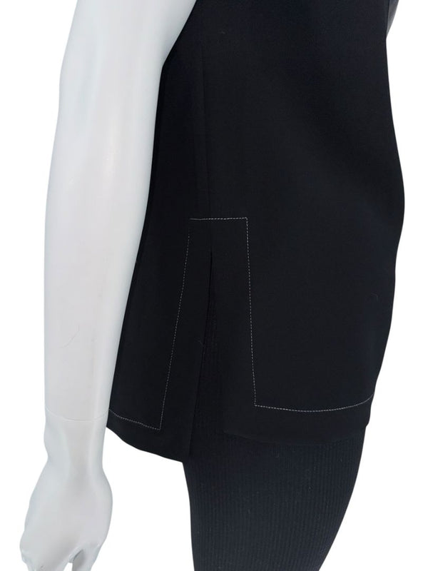 Proenza Schouler Black Draped Top with Faux Leather Inset – Size 6