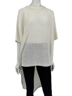 Brunello Cucinelli Ivory Hi-Low Sequin Knit Tunic – Size L