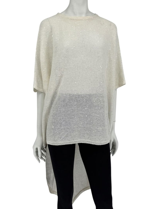 Brunello Cucinelli Ivory Hi-Low Sequin Knit Tunic – Size L