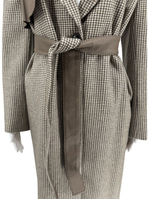 Agnona Houndstooth Belted Wool-Cashmere Trench Coat – Size IT 40