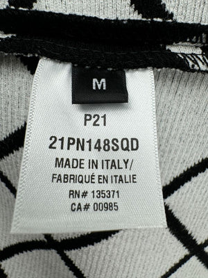 Oscar de la Renta Black & White Diamond-Pattern Knit Coat - Size M