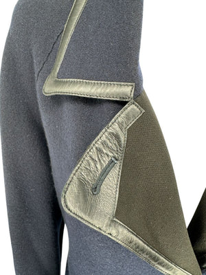 Giorgio Armani Navy Wool-Cashmere Coat with Leather Trim – Size 44