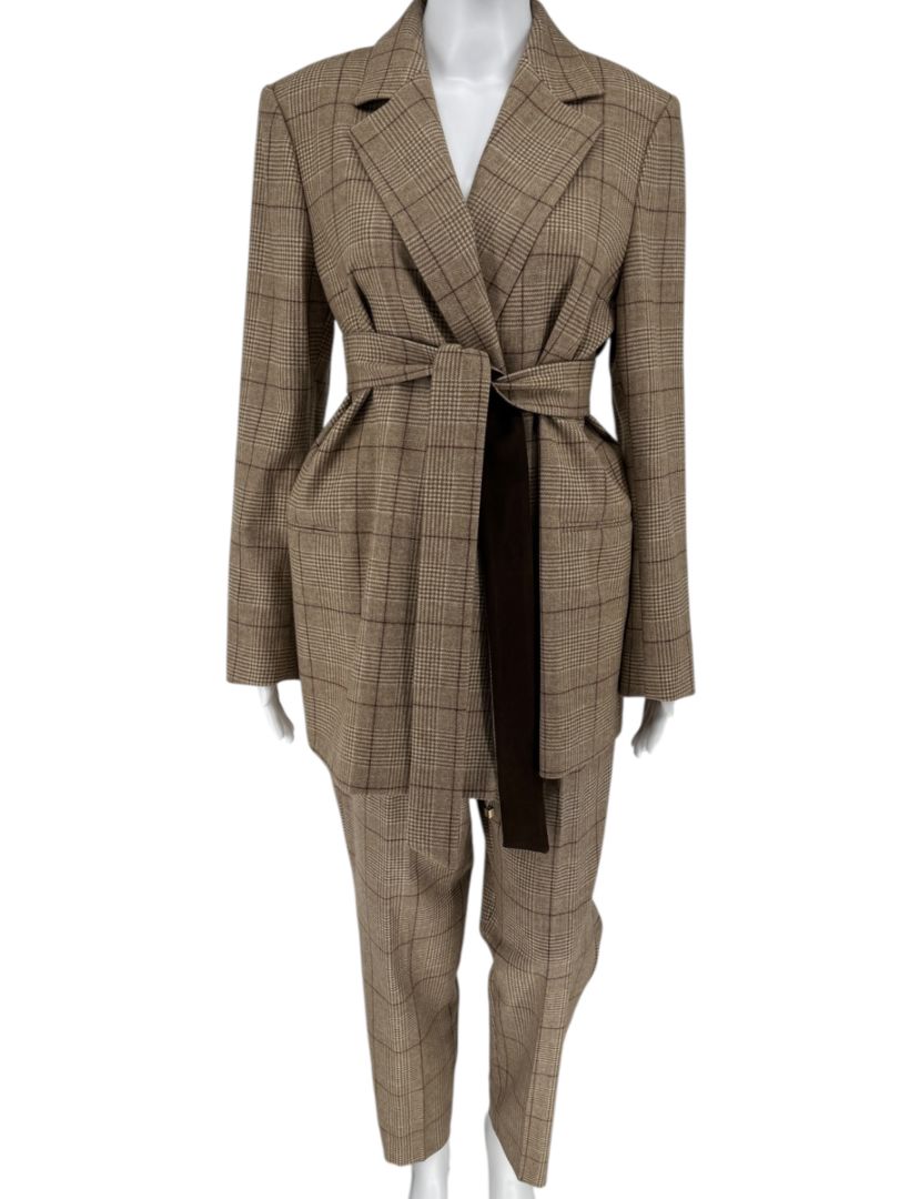 Kiton Wool-Cashmere Plaid Belted Blazer & Drawstring Trousers – Size IT 44