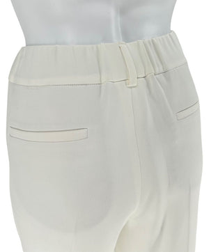 Brunello Cucinelli Ivory Cropped Trousers with Monili Trim – Size US 8 / IT 44