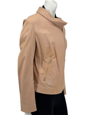 Piazza Sempione Blush Lamb Leather Moto Jacket – Size IT 46