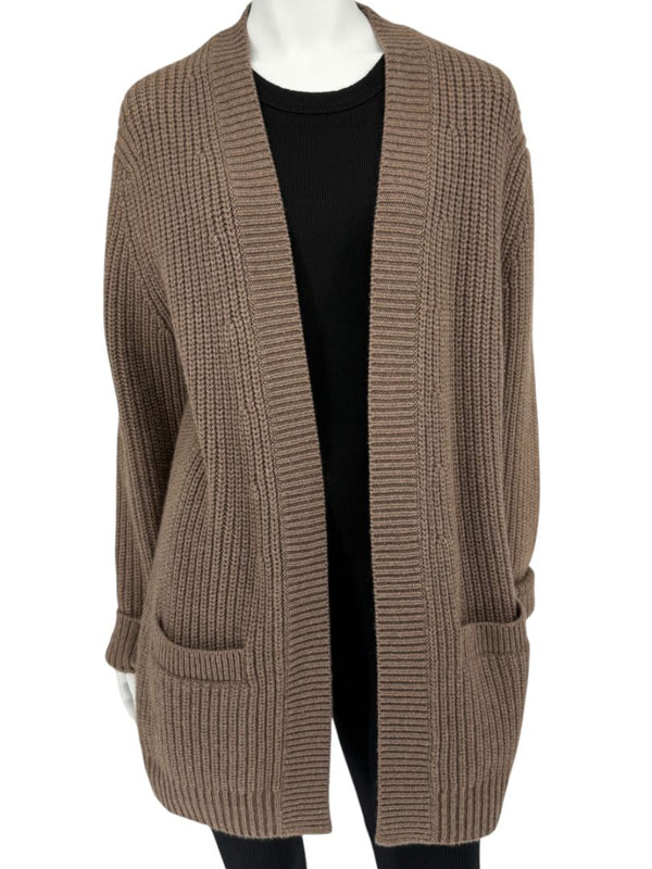 Michael Kors Java Brown Ribbed Cashmere Cardigan w/ Matching Scarf – Size M