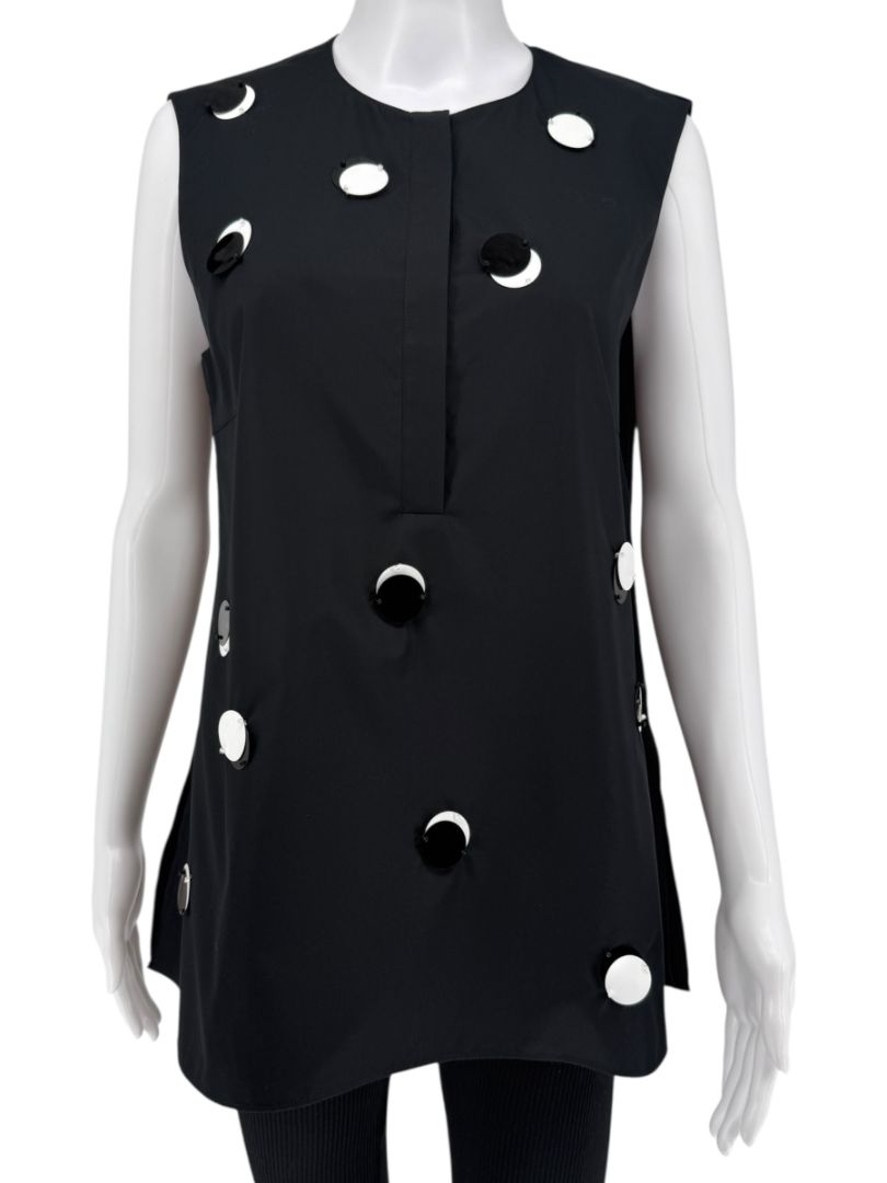 Akris Punto Black Cotton Tunic with Mirror Disc Detail – Size 10