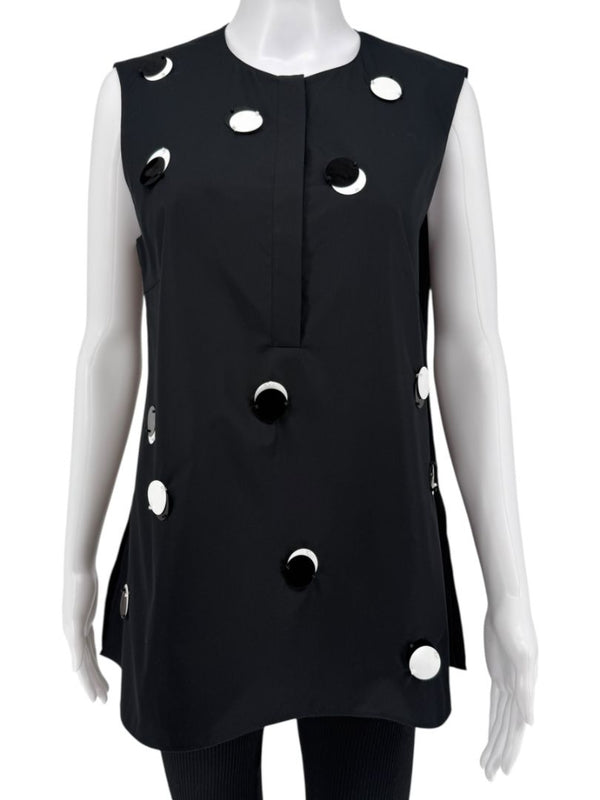 Akris Punto Black Cotton Tunic with Mirror Disc Detail – Size 10