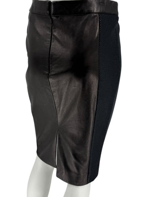 Pamella Roland Black Leather & Textured Knit Pencil Skirt – Large