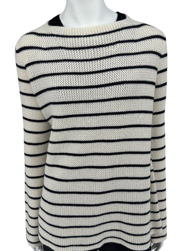 The Row Ivory & Navy Cashmere Striped Boatneck Sweater – Size S