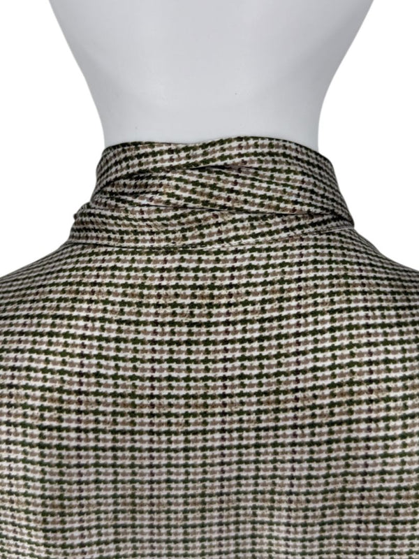 Kiton Olive & Taupe Silk Houndstooth Blouse and Pant Set – Size 46 (Fits M/L)