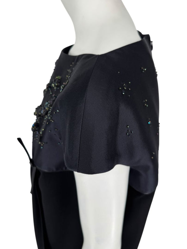 Atelier Caito for Herve Pierre Black Beaded Yoke Draped Dress – Size 12