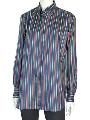 Loro Piana Navy Multicolor Stripe Silk Button-Up Shirt – Size IT 46