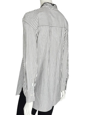 Brunello Cucinelli Gray & White Vertical Stripe Embroidered Collar Shirt – Size XL