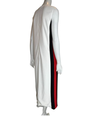 Burberry White Sleeveless Midi Dress with Side Stripes – Size US 10