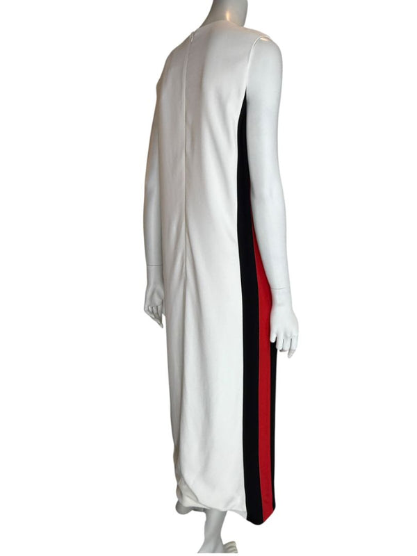 Burberry White Sleeveless Midi Dress with Side Stripes – Size US 10