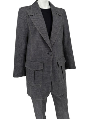 Fendi Roma Grey Wool-Blend Checked Pantsuit – Size IT 42 (Jacket) / IT 40 (Pants)