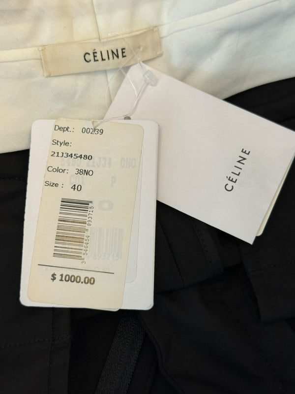 Celine Black Viscose Blend Tuxedo Pants with Satin Waistband – Size FR 40 / US 8