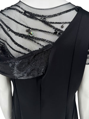 Pamella Roland Black Beaded Illusion Gown – See Measurements – Large