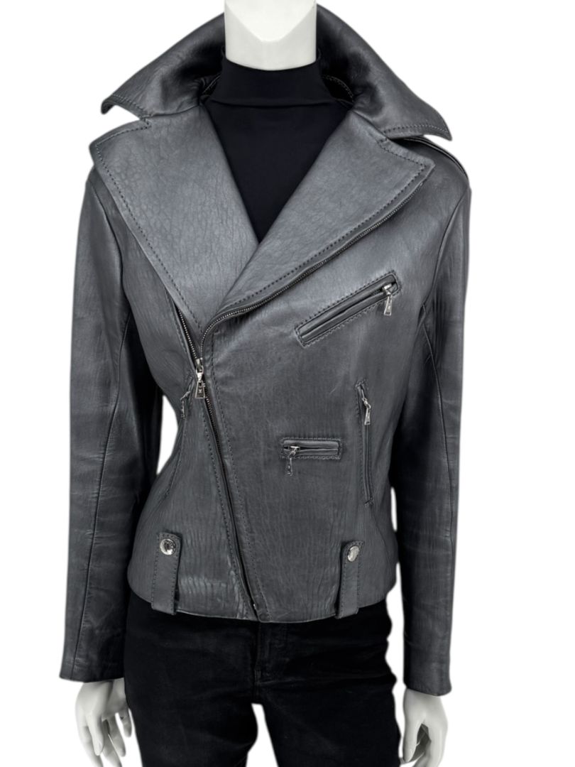 Louis Vuitton Metallic Grey Lambskin Moto Fall 2007 Jacket – Size FR 40 (US 8)