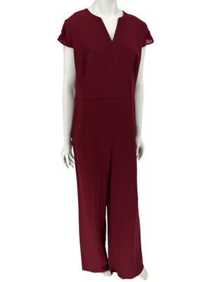 Pamella Roland Burgundy Cap-Sleeve Jumpsuit with Sheer Sash – Large